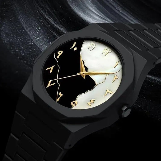 Men's Carbon Fiber Black Arabic Aura Watch